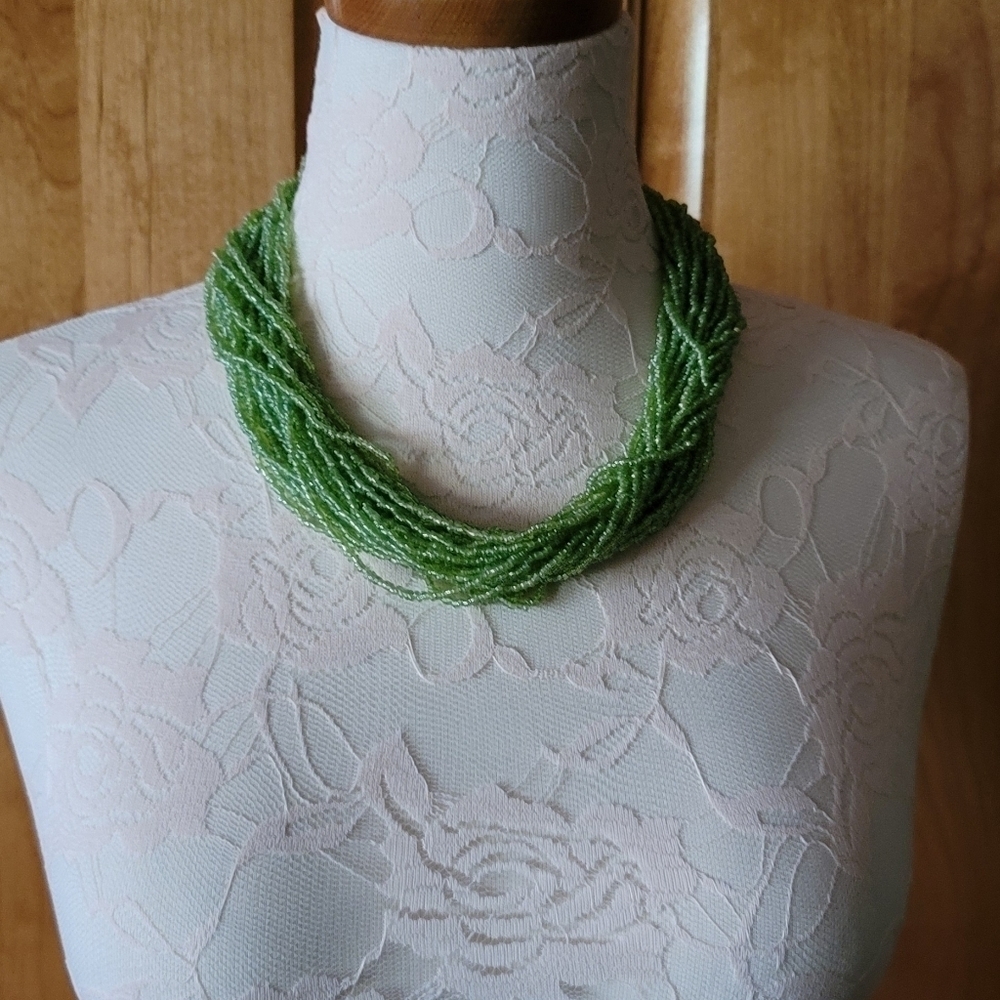 Green Beaded Statement Necklace - image 1